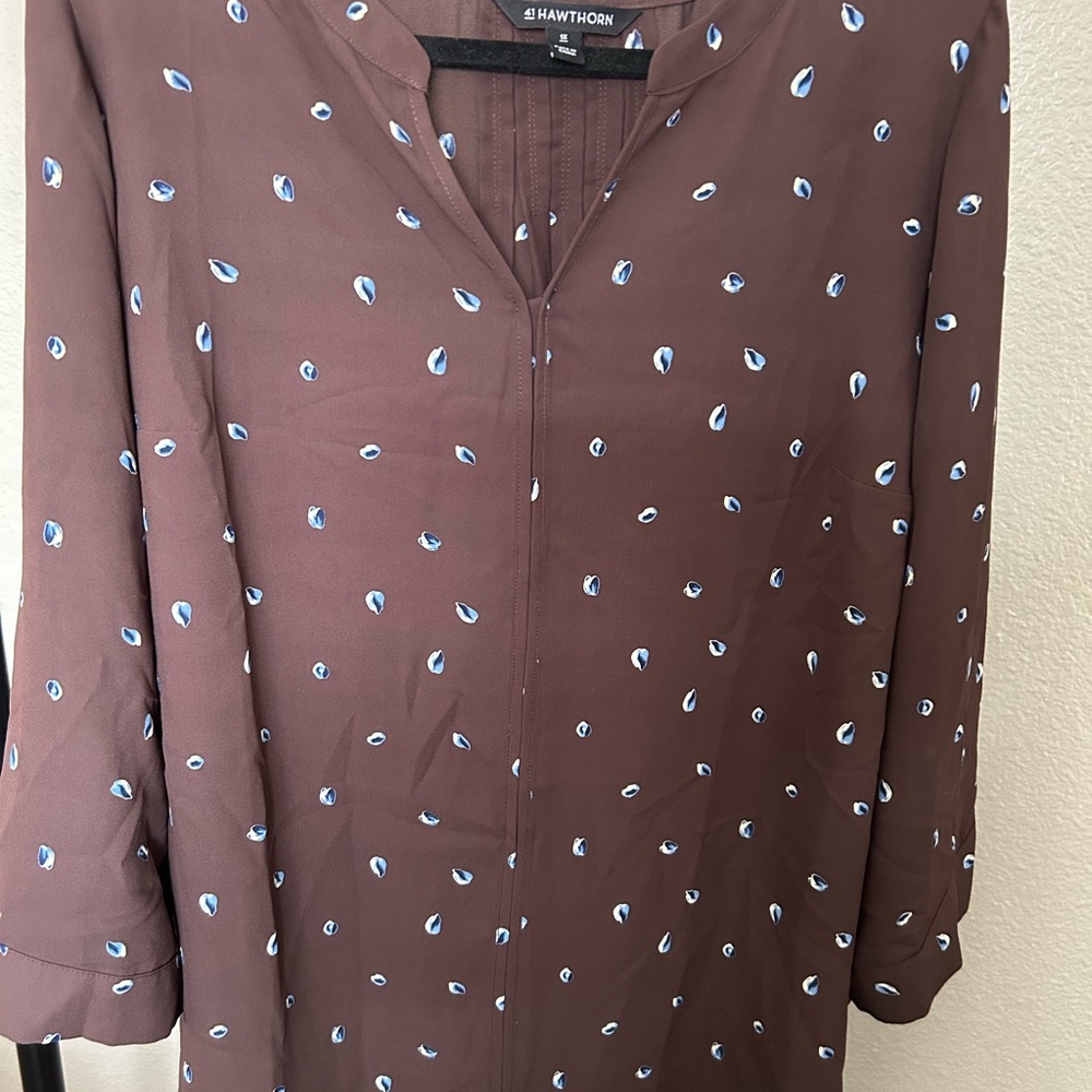 41 Hawthorn Brown Blouse with Blue Pattern